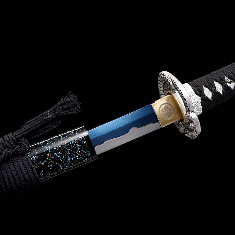 High Manganese Steel Full Tang Blue Japanese Katana Sword with Stripe Saya Python Tusba 