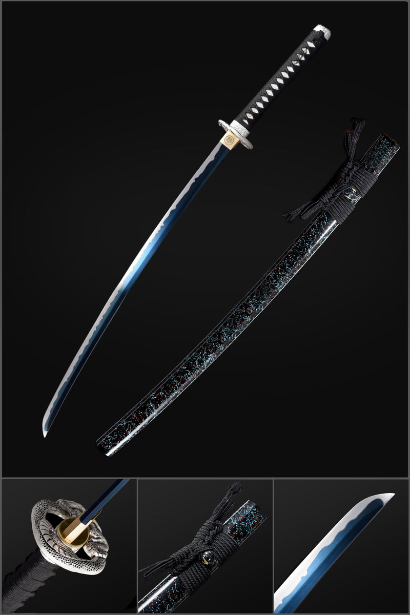 High Manganese Steel Full Tang Blue Japanese Katana Sword with Stripe Saya Python Tusba 
