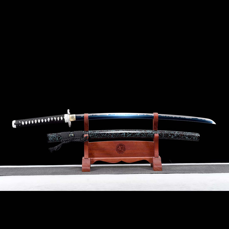 High Manganese Steel Full Tang Blue Japanese Katana Sword with Stripe Saya Python Tusba 