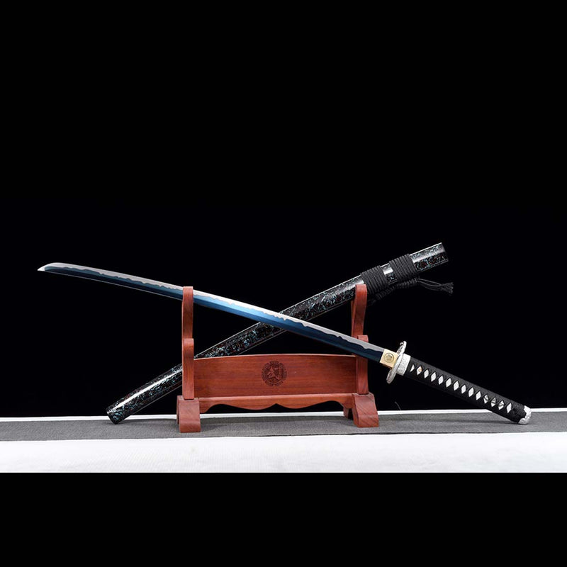 High Manganese Steel Full Tang Blue Japanese Katana Sword with Stripe Saya Python Tusba 