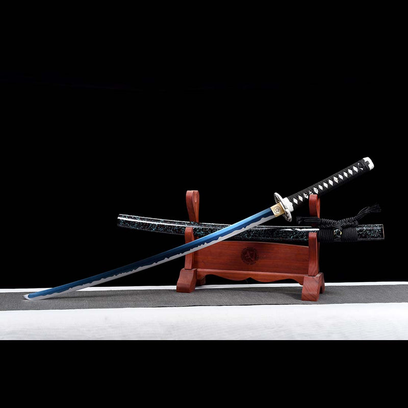 High Manganese Steel Full Tang Blue Japanese Katana Sword with Stripe Saya Python Tusba 