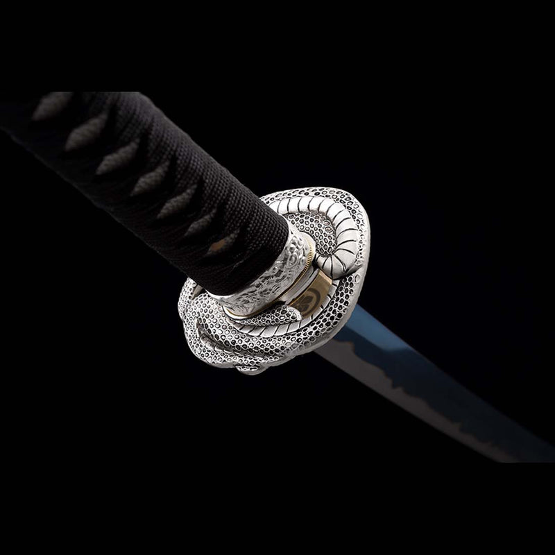 High Manganese Steel Full Tang Blue Japanese Katana Sword with Stripe Saya Python Tusba 