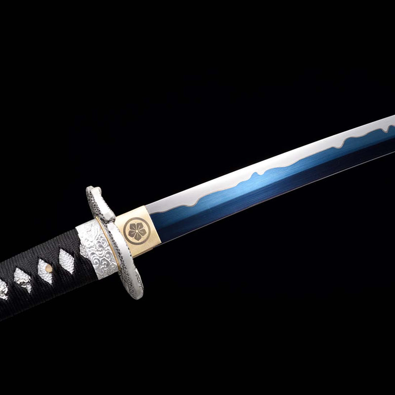 High Manganese Steel Full Tang Blue Japanese Katana Sword with Stripe Saya Python Tusba 