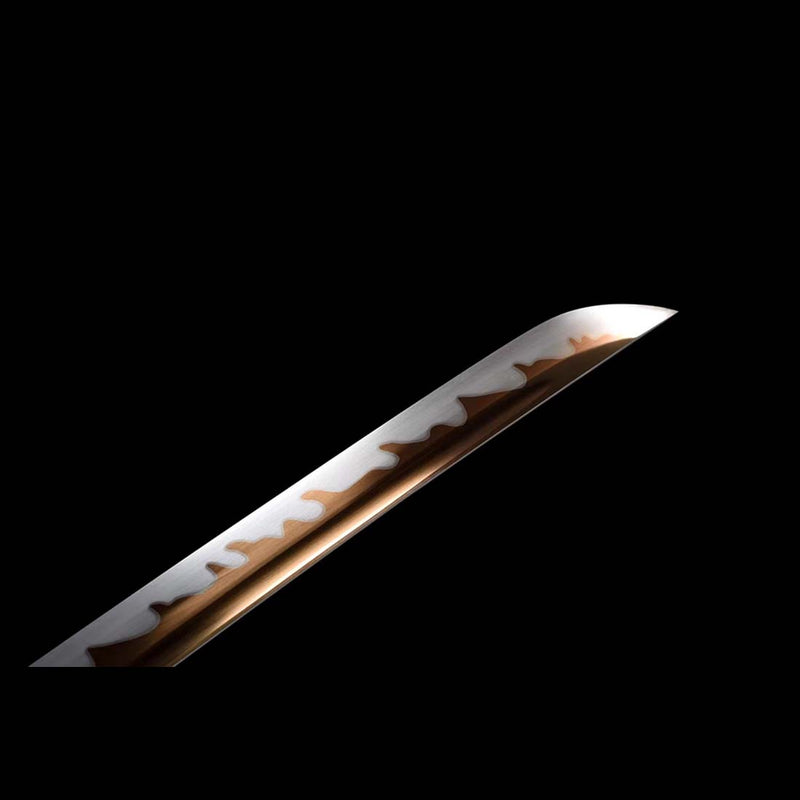 High Manganese Steel Tachi Sword – Fire Pattern Blade, Black Saya 