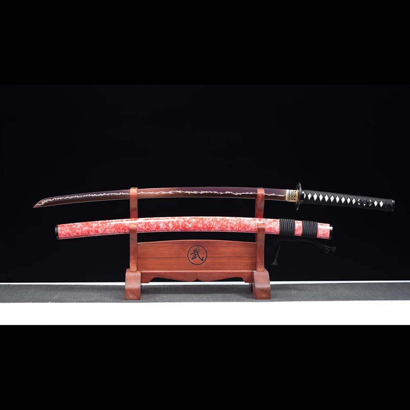 High Manganese Steel Purple Blade Japanese Samurai Katana with Red Thunder Pattern Saya 