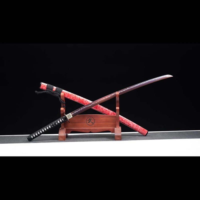 High Manganese Steel Purple Blade Japanese Samurai Katana with Red Thunder Pattern Saya 