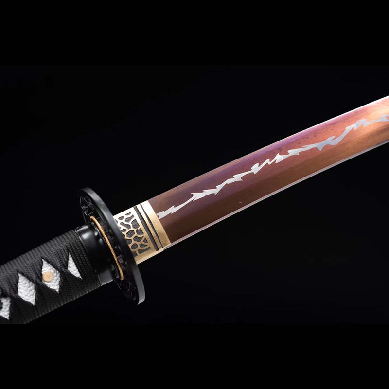 High Manganese Steel Purple Blade Japanese Samurai Katana with Red Thunder Pattern Saya 