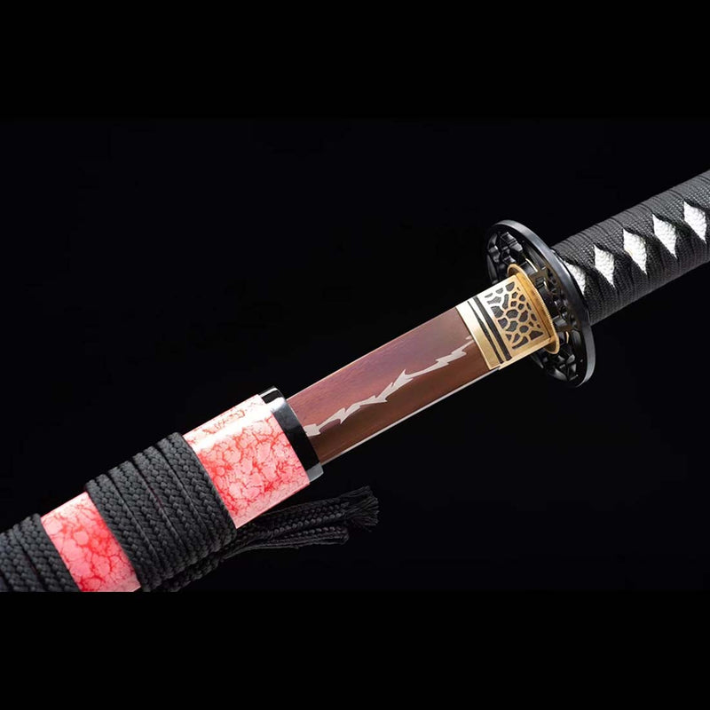 High Manganese Steel Purple Blade Japanese Samurai Katana with Red Thunder Pattern Saya 