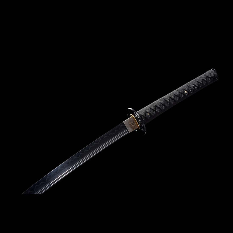T10 Steel Black Blade Japanese Samurai Katana with Double Narrow Bo-hi Purple Saya 