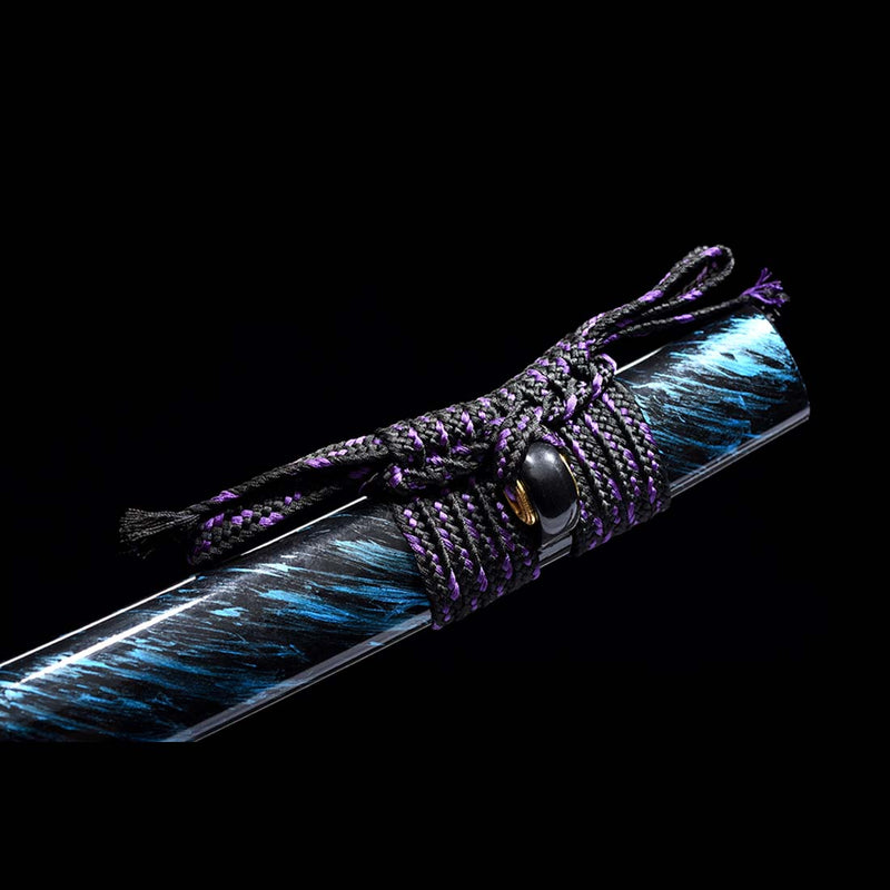 T10 Steel Black Blade Japanese Samurai Katana with Double Narrow Bo-hi Purple Saya 
