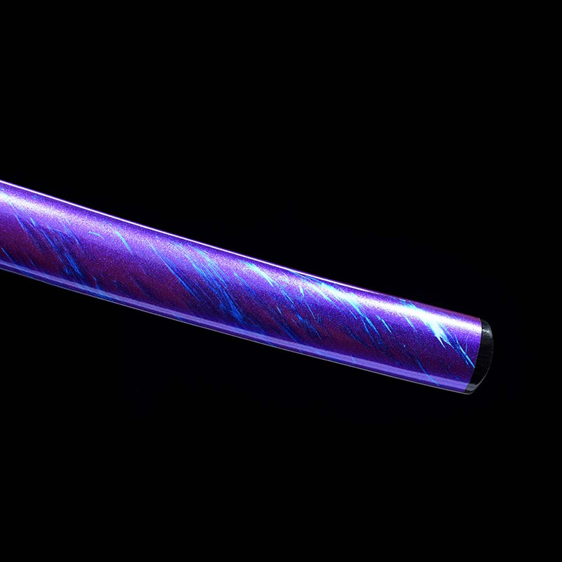 T10 Steel Black Blade Japanese Samurai Katana with Double Narrow Bo-hi Purple Saya 
