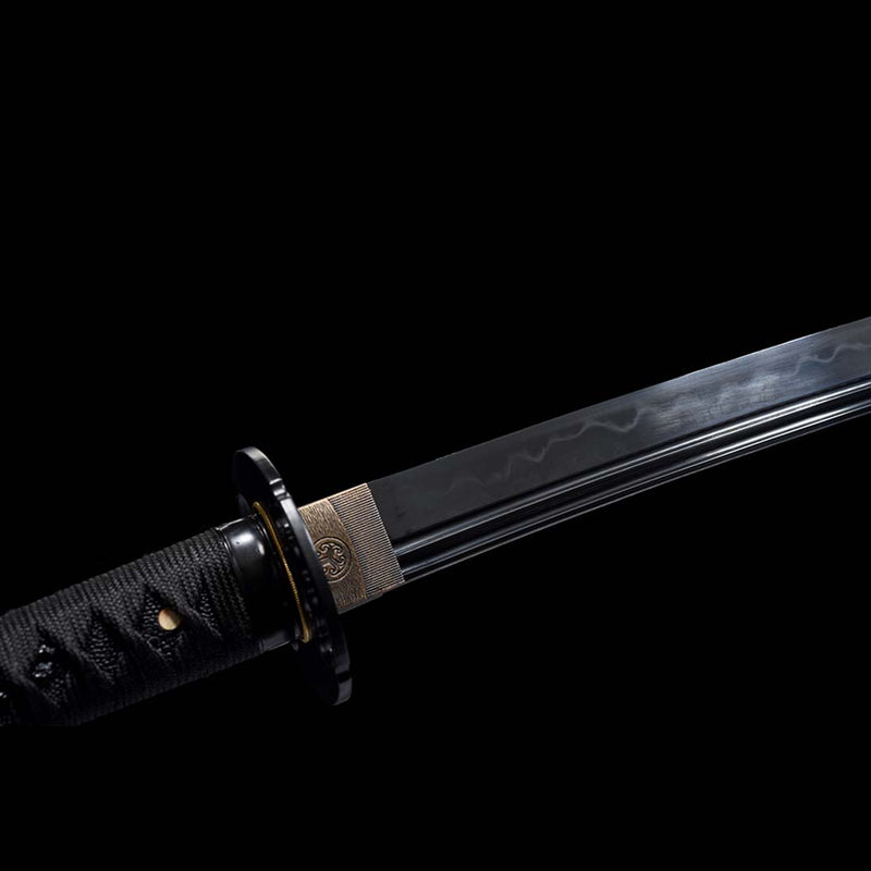 T10 Steel Black Blade Japanese Samurai Katana with Double Narrow Bo-hi Purple Saya 