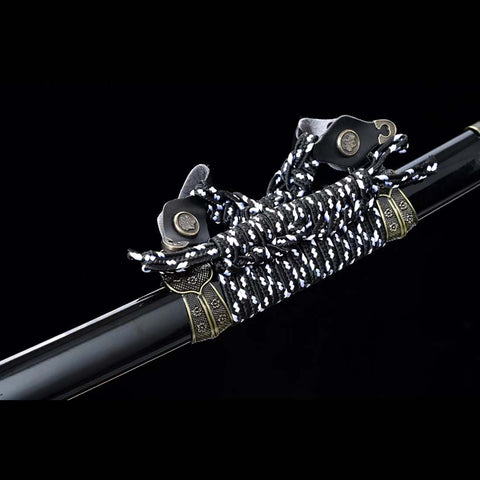 Handmade Japanese Tachi Katana, High Manganese Steel Full Tang with Grinding Hamon Black Saya-COOLKATANA-QQ-0218-U
