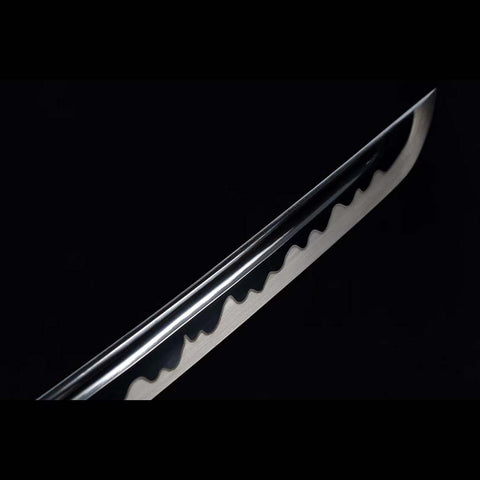 Handmade Japanese Tachi Katana, High Manganese Steel Full Tang with Grinding Hamon Black Saya-COOLKATANA-QQ-0218-U