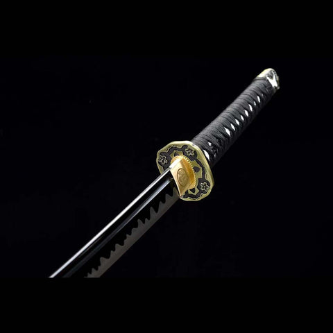 Handmade Japanese Tachi Katana, High Manganese Steel Full Tang with Grinding Hamon Black Saya-COOLKATANA-QQ-0218-U