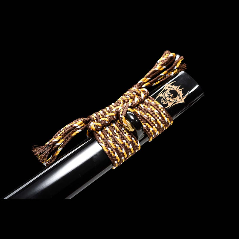 Ghost Valley High Manganese Steel Full Tang Blade Japanese Katana Sword with Skeleton Carving Saya 