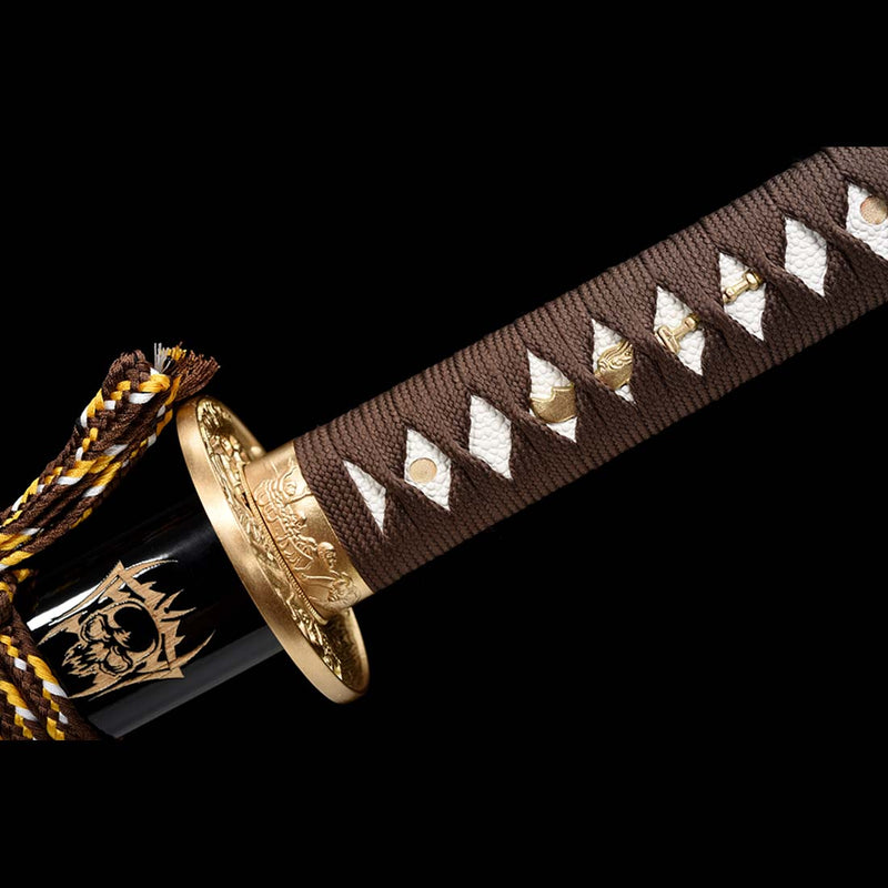 Ghost Valley High Manganese Steel Full Tang Blade Japanese Katana Sword with Skeleton Carving Saya 