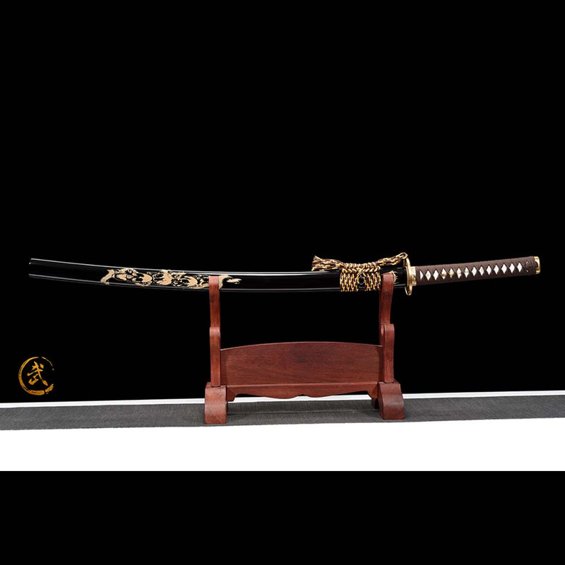 Ghost Valley High Manganese Steel Full Tang Blade Japanese Katana Sword with Skeleton Carving Saya 