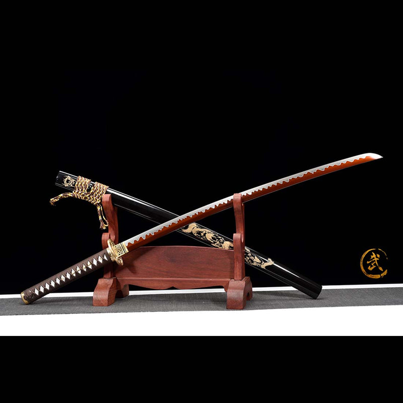 Ghost Valley High Manganese Steel Full Tang Blade Japanese Katana Sword with Skeleton Carving Saya 