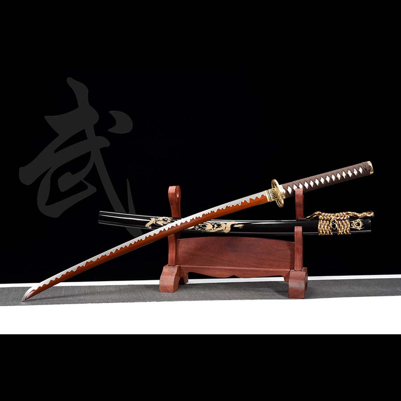 Ghost Valley High Manganese Steel Full Tang Blade Japanese Katana Sword with Skeleton Carving Saya 