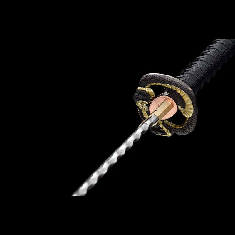 Gefaltetes Stahlschwert mit Schlangenmuster, japanisches Katana-Schwert mit Schlangenzubehör 