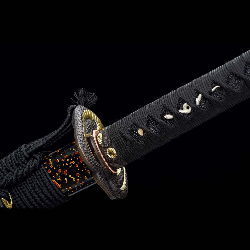 Gefaltetes Stahlschwert mit Schlangenmuster, japanisches Katana-Schwert mit Schlangenzubehör 