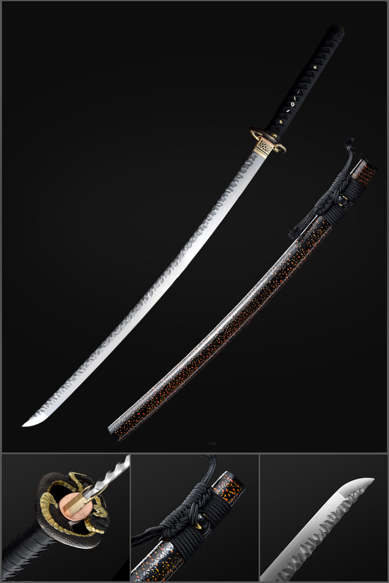 Gefaltetes Stahlschwert mit Schlangenmuster, japanisches Katana-Schwert mit Schlangenzubehör 