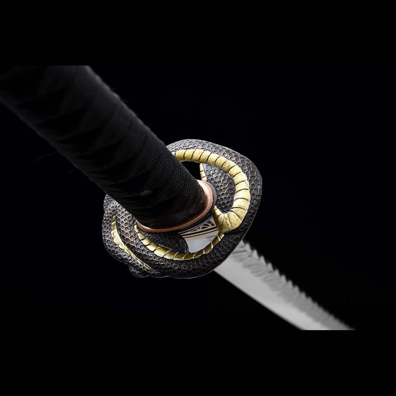 Gefaltetes Stahlschwert mit Schlangenmuster, japanisches Katana-Schwert mit Schlangenzubehör 
