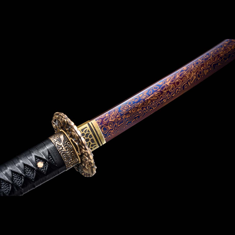 Folded Steel Bluing Craft Dragon Pattern Japanese Samurai Katana with Dragon Scabbard and Fitting 