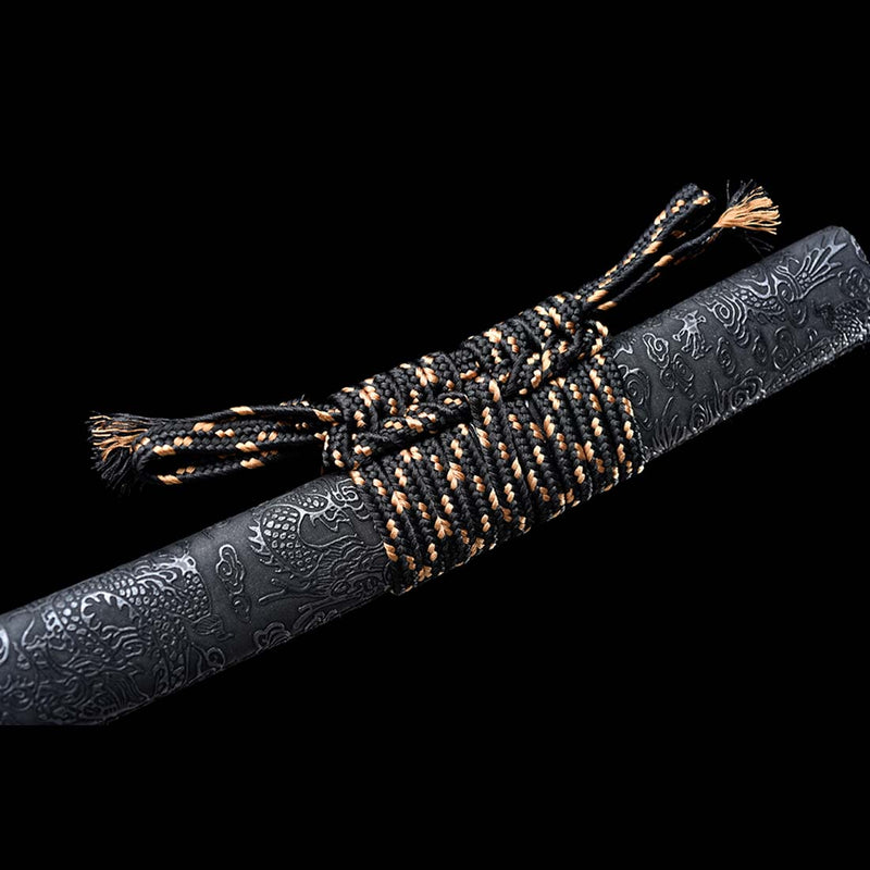 Folded Steel Bluing Craft Dragon Pattern Japanese Samurai Katana with Dragon Scabbard and Fitting 