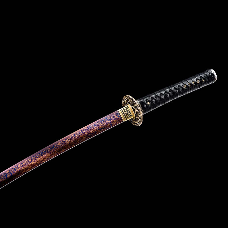 Folded Steel Bluing Craft Dragon Pattern Japanese Samurai Katana with Dragon Scabbard and Fitting 