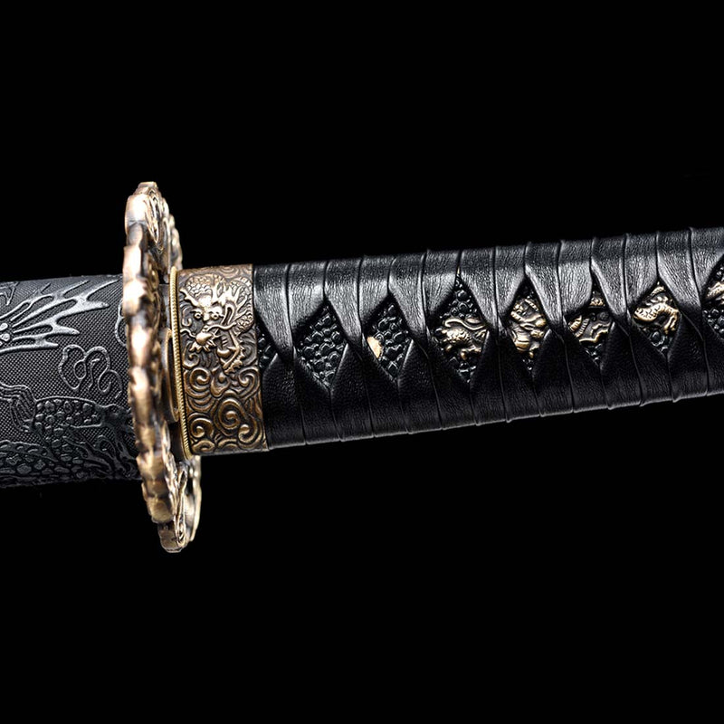 Folded Steel Bluing Craft Dragon Pattern Japanese Samurai Katana with Dragon Scabbard and Fitting 