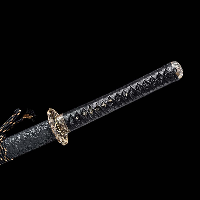 Folded Steel Bluing Craft Dragon Pattern Japanese Samurai Katana with Dragon Scabbard and Fitting 