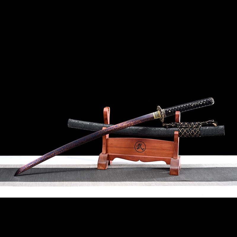 Folded Steel Bluing Craft Dragon Pattern Japanese Samurai Katana with Dragon Scabbard and Fitting 