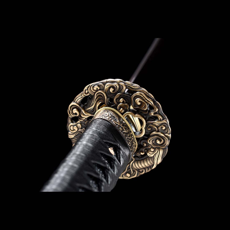 Folded Steel Bluing Craft Dragon Pattern Japanese Samurai Katana with Dragon Scabbard and Fitting 