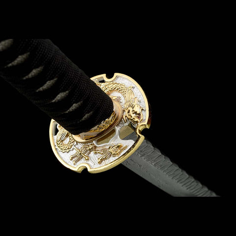 Handmade Japanese Samurai Katana, Folded Steel Blade Full Tang Hand Carved Dragon Pattern Saya and Fitting-COOLKATANA-QQ-0242-U
