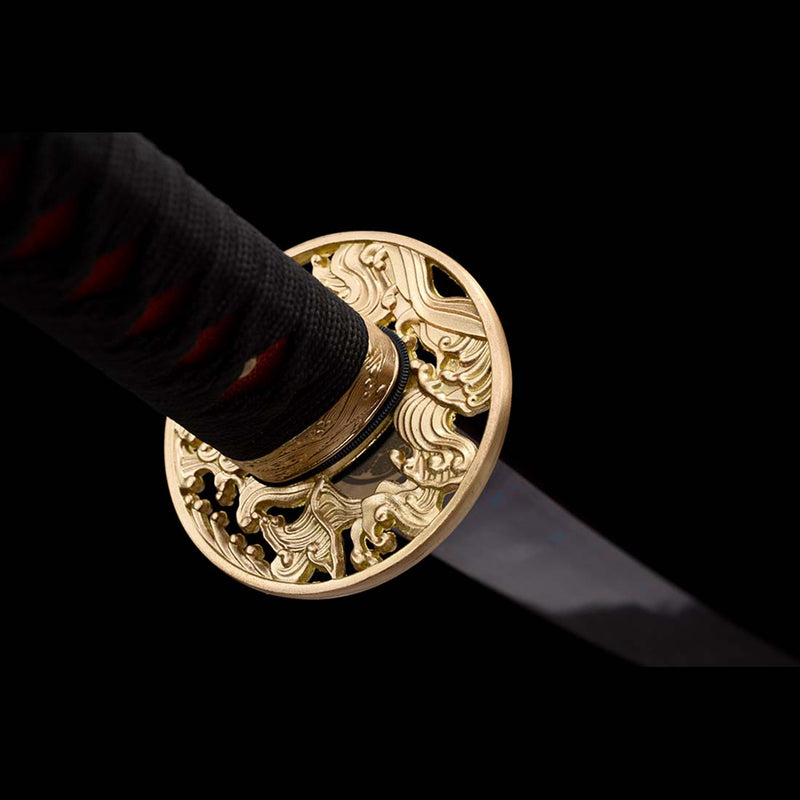Naraka Bladepoint gefalteter Stahl Buling Full Tang Japanisches Samurai-Katana mit Kupferschnitzbeschlag 