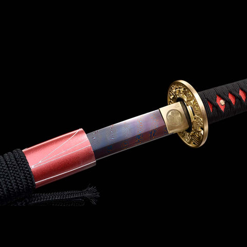 Handmade Japanese Samurai Katana, Naraka Bladepoint Folded Steel Buling Full Tang Blade Pure Copper Carving Fitting-COOLKATANA-QQ-0243-U