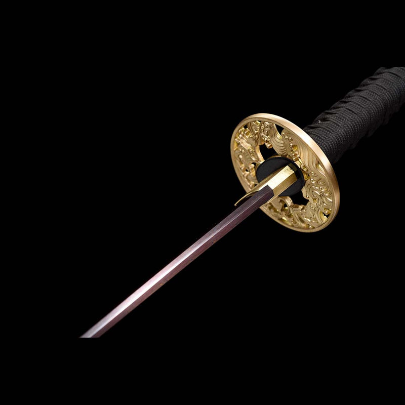 Naraka Bladepoint gefalteter Stahl Buling Full Tang Japanisches Samurai-Katana mit Kupferschnitzbeschlag 