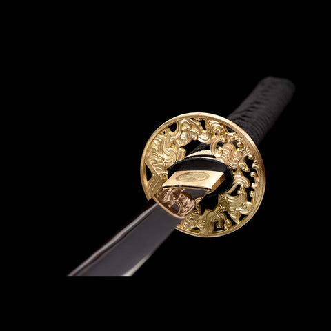 Handmade Japanese Samurai Katana, Naraka Bladepoint Folded Steel Buling Full Tang Blade Pure Copper Carving Fitting-COOLKATANA-QQ-0243-U
