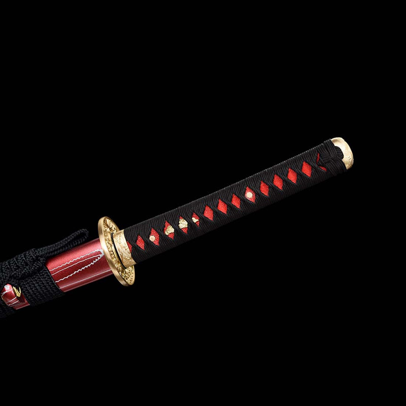 Naraka Bladepoint gefalteter Stahl Buling Full Tang Japanisches Samurai-Katana mit Kupferschnitzbeschlag 