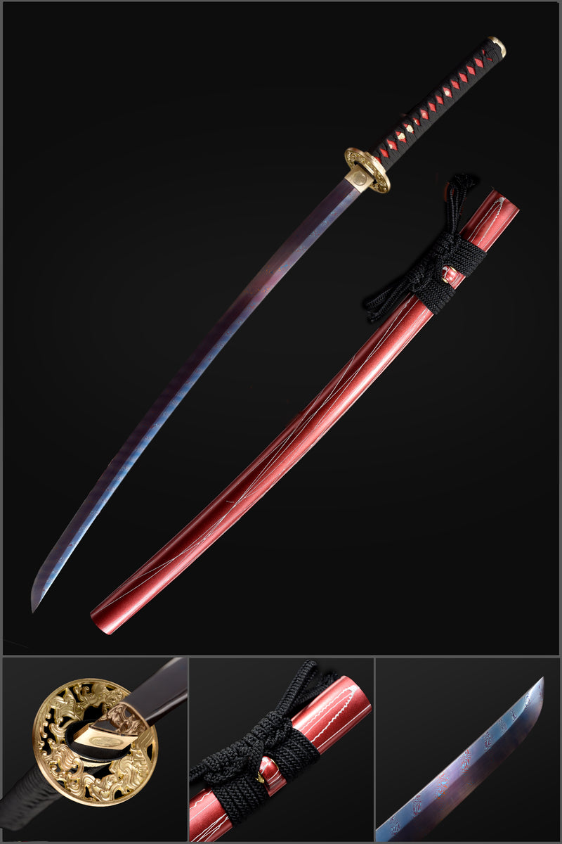 Naraka Bladepoint gefalteter Stahl Buling Full Tang Japanisches Samurai-Katana mit Kupferschnitzbeschlag 
