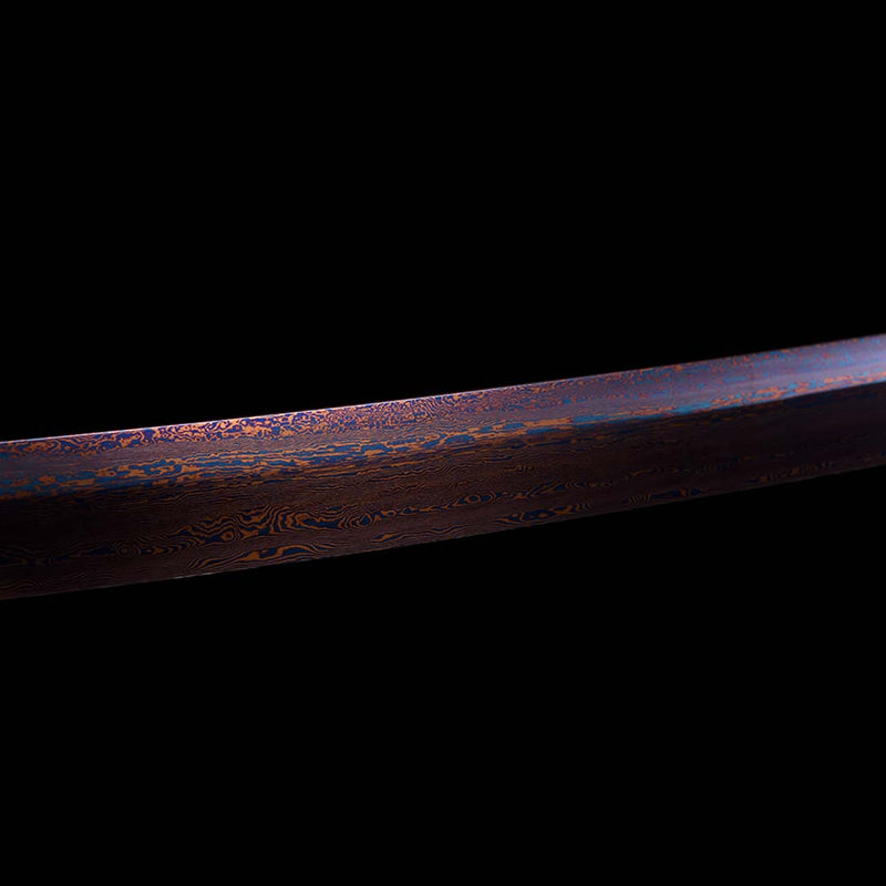 Folded Steel Bluing Blade Japanese Samurai Katana with Black Floral Saya 