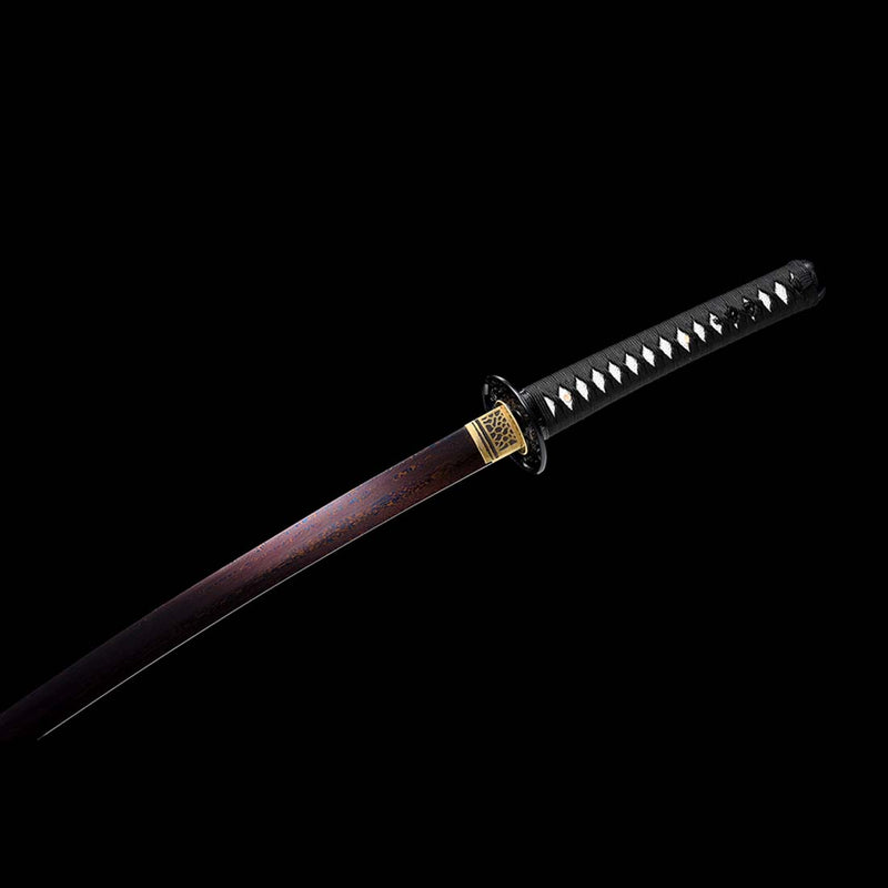 Folded Steel Bluing Blade Japanese Samurai Katana with Black Floral Saya 
