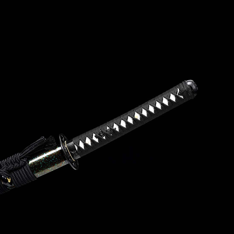 Folded Steel Bluing Blade Japanese Samurai Katana with Black Floral Saya 