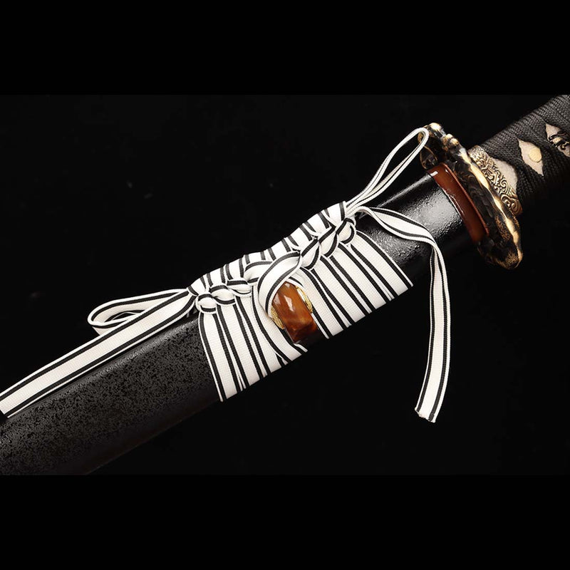 ดาบซามูไรญี่ปุ่นเหล็ก T10 ดาบ Soul Eater พร้อมทัสบะทองเหลือง - COOLKATANA 