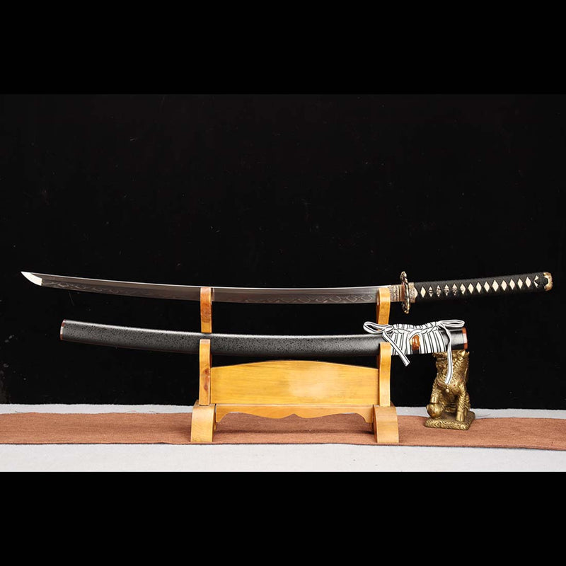 ดาบซามูไรญี่ปุ่นเหล็ก T10 ดาบ Soul Eater พร้อมทัสบะทองเหลือง - COOLKATANA 