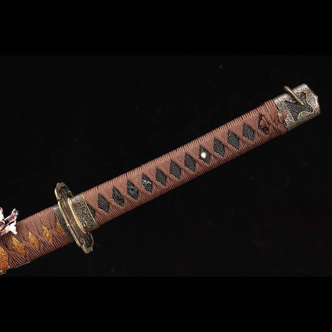 Handmade Japanese Tachi Sword, Oda Nobunaga Sword T10 Steel Clay Tempered Cypress Saya-COOLKATANA-QQ-0209-U
