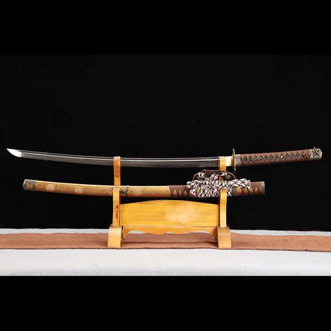 Handmade Japanese Tachi Sword, Oda Nobunaga Sword T10 Steel Clay Tempered Cypress Saya-COOLKATANA-QQ-0209-U