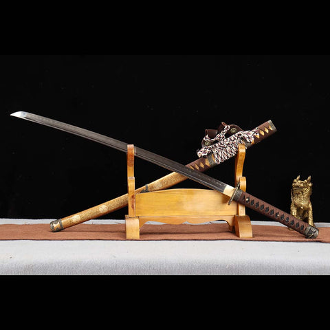 Handmade Japanese Tachi Sword, Oda Nobunaga Sword T10 Steel Clay Tempered Cypress Saya-COOLKATANA-QQ-0209-U